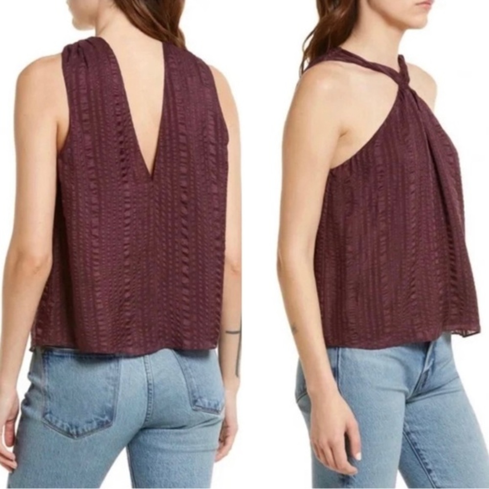 Frame Denim Cabernet Textured Drape Halter Silk Top‎ Sz L NWOT
